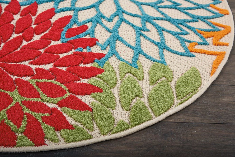 Nourison Aloha 4' x Round Green Tropical Area Rug