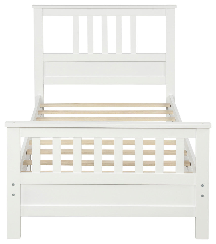 Gewnee Wood Platform Bed with Headboard and Footboard, Twinï¼ŒIn White