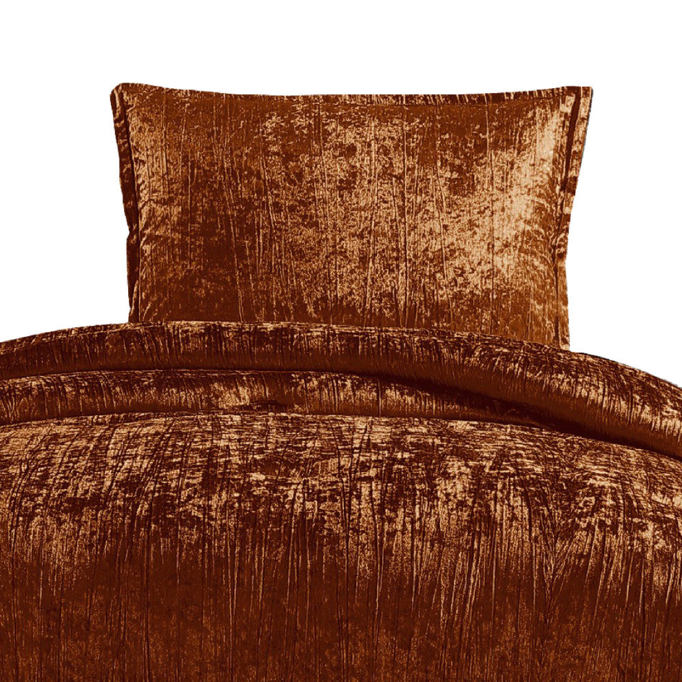 Benzara BM283898 Jay 2 Piece Twin Comforter Set, Copper Polyester Velvet Texture
