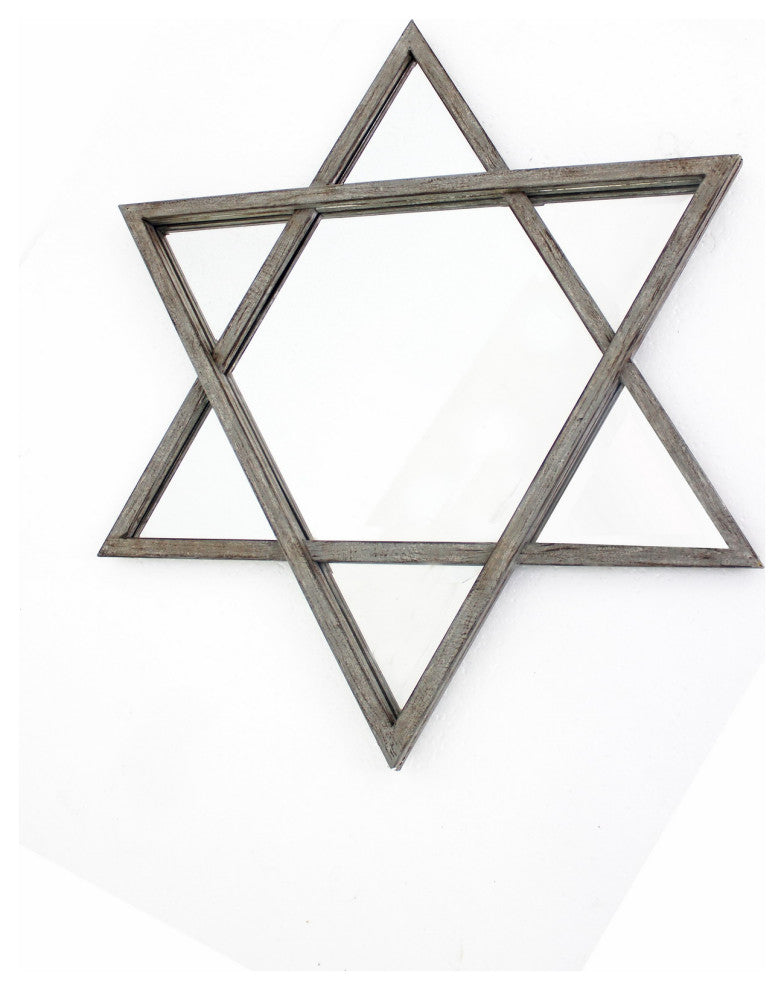 26" x 30" x 2" Silver Rustic Hexagram Wooden - Cosmetic Mirror