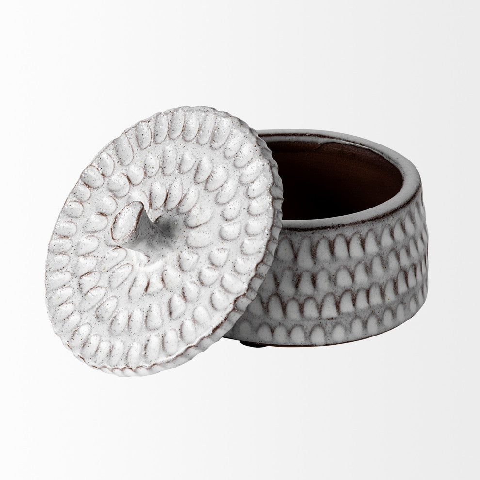 Azul, Small 5L x 5W Gray Ceramic Detailed Decorative Box