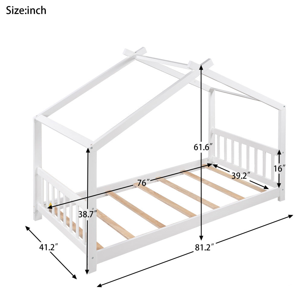 Gewnee Twin Size House Platform Bed with Headboard and Footboard in White