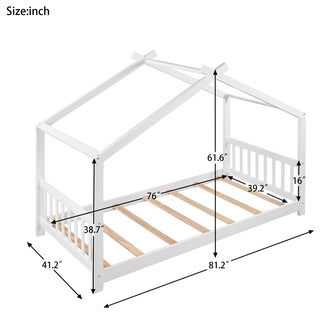 Gewnee Twin Size House Platform Bed with Headboard and Footboard in White