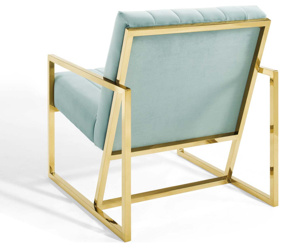 Tufted Armchair Accent Chair, Velvet, Blue, Modern, Living Lounge Hospitality