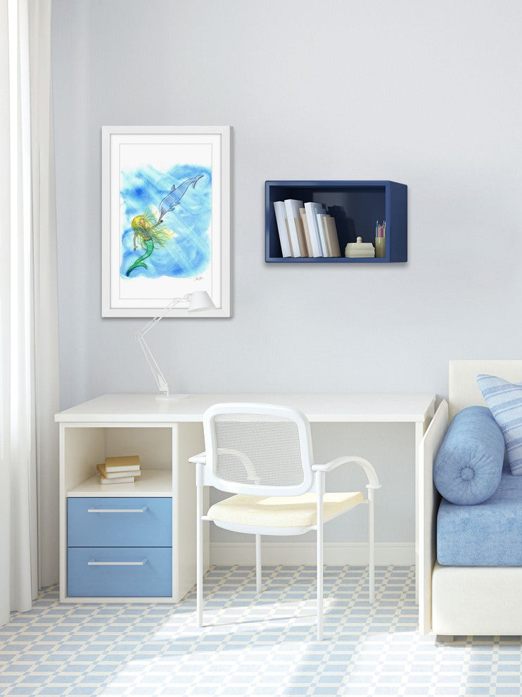 "Mermaid Dolphin" Framed Painting Print