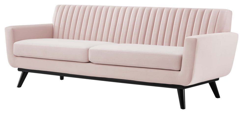 Tufted Sofa, Velvet, Pink, Modern, Living Lounge Room Hotel Lobby Hospitality