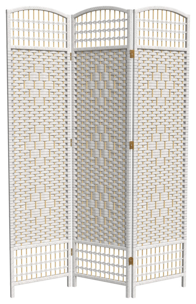 5 1/2' Tall Fiber Weave Room Divider, White, 3 Panel