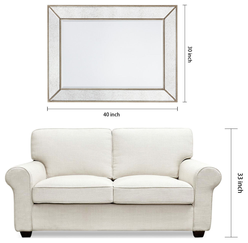 Champagne Bead Beveled Rectangle Solid wood framed Wall Mirror,multi size, 40" X 30
