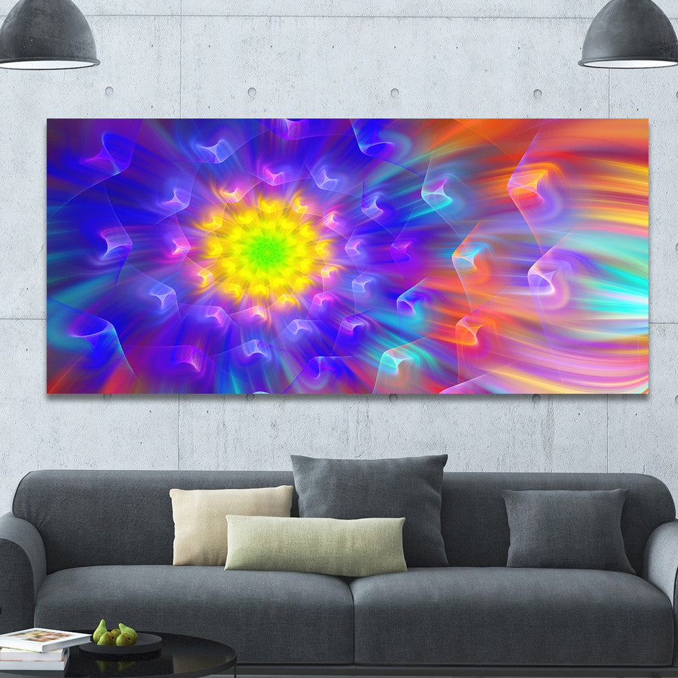 Bright Blue Fractal Petals Dandelion, Large Floral Canvas Art Print, 60"x28"