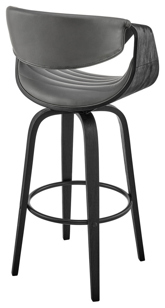 30" Gray Faux Leather and Black Wood Retro Chic Bar Stool