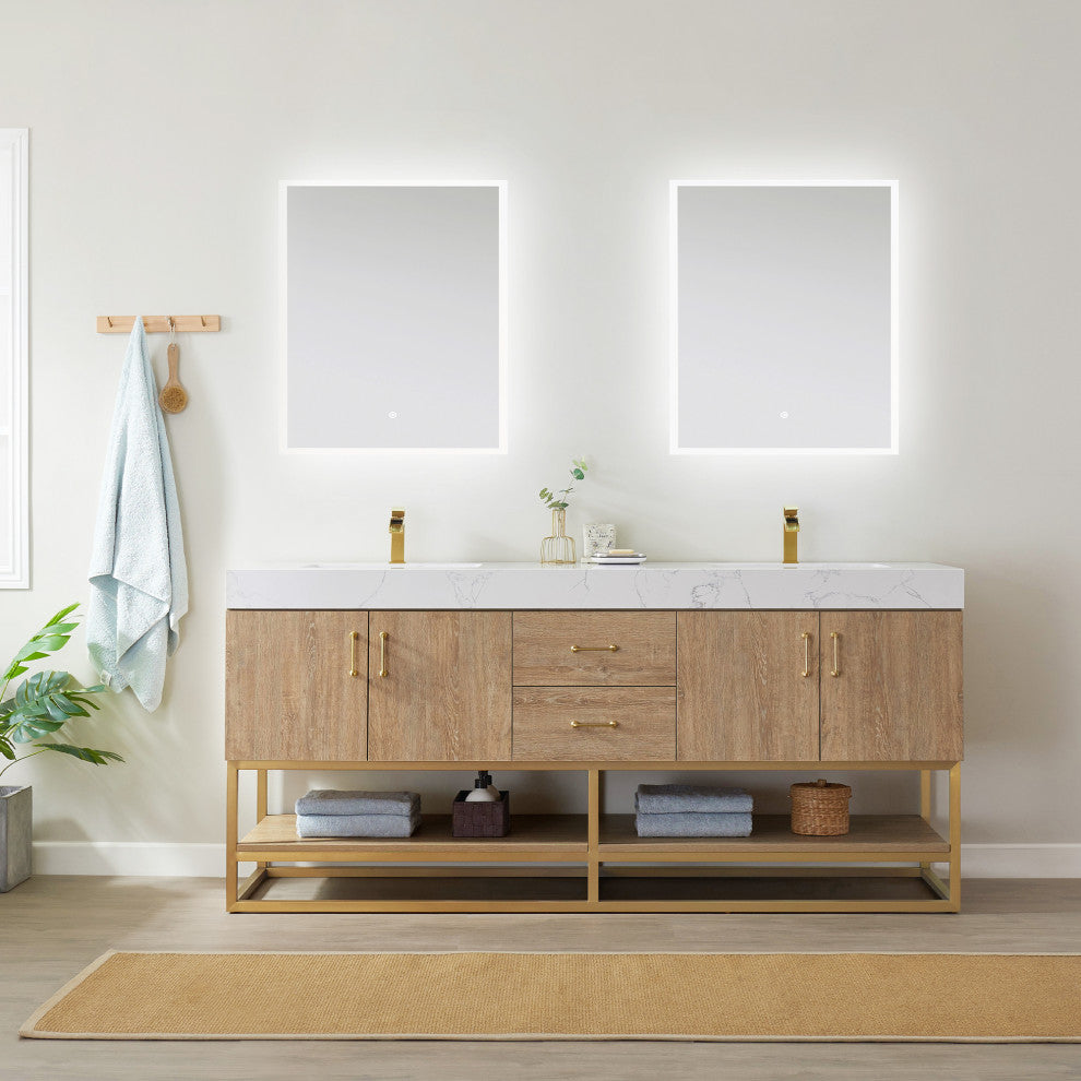 Alistair Vanity, North American Oak With Countertop, 72", With Mirror