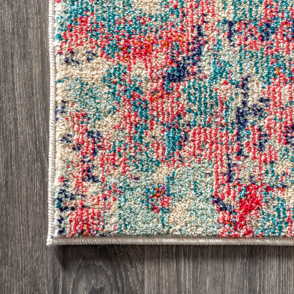 Contemporary POP Modern Abstract Area Rug, Blue/Red, 5 X 8