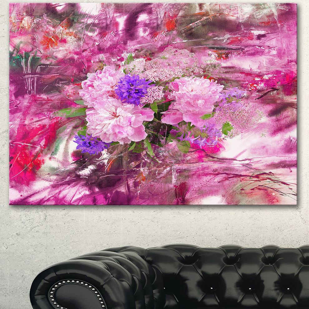 Abstract Background with Pink Peony, Extra Large Floral Wall Art, 40"x30"