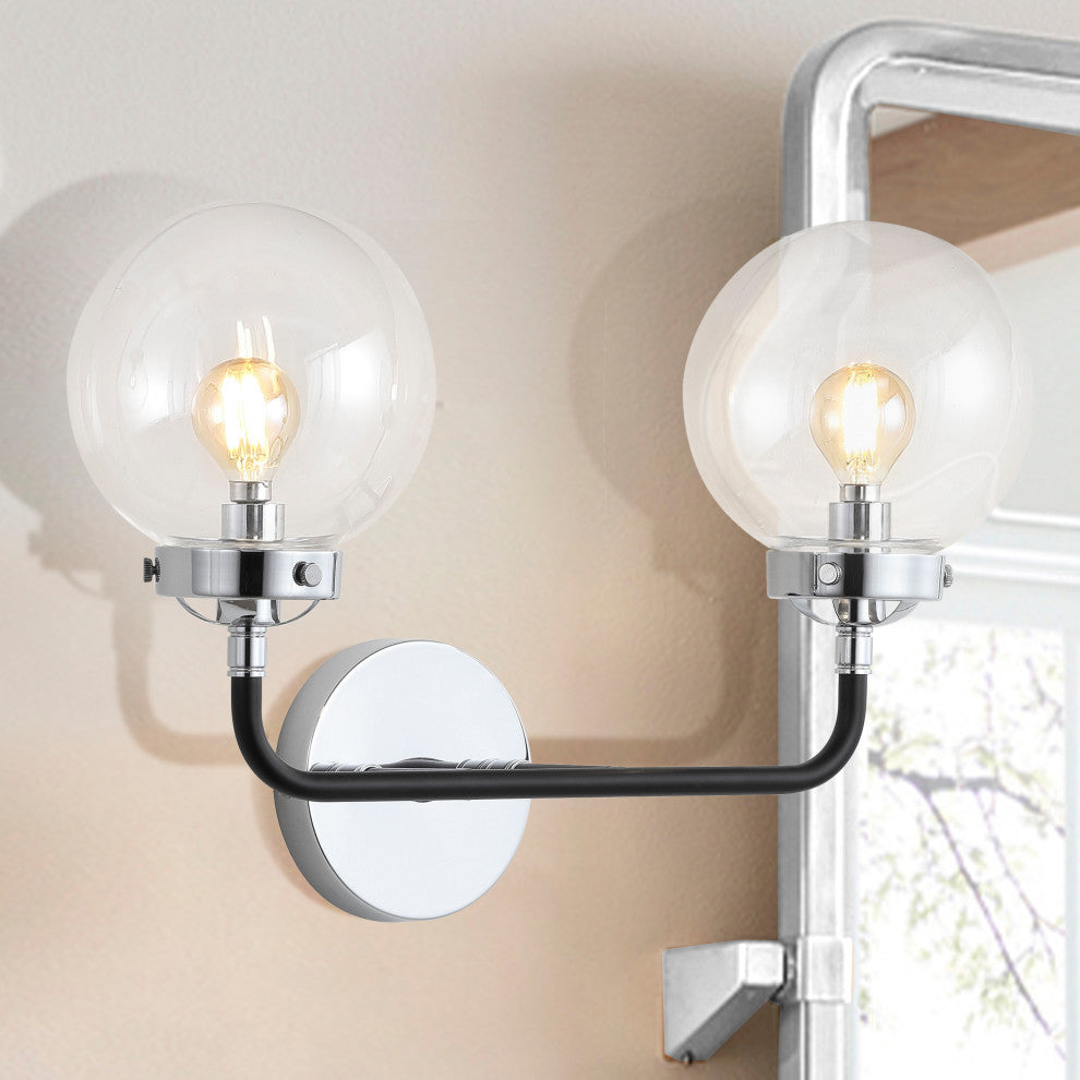 Caleb 1-Light Brass Wall Sconce, Chrome / Black, 2 - Light(s)
