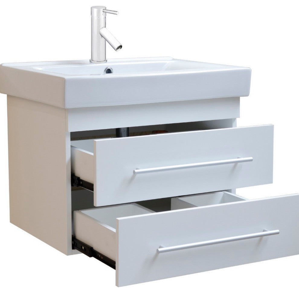 24.25" Single Wall Mount Style Sink Vanity-Wood-White