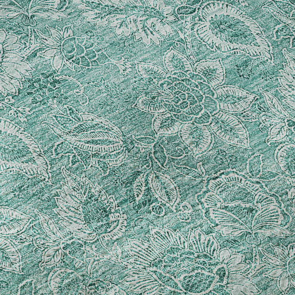 Premium Machine Washable Mayfield AMF662 Teal 8' x 8' Round Rug