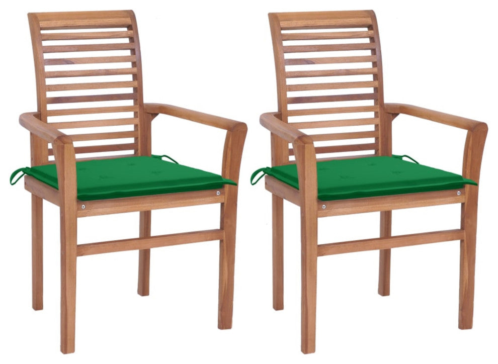 Vidaxl Dining Chairs, Set of 2, With Green Cushions Solid Teak Wood