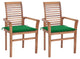 Vidaxl Dining Chairs, Set of 2, With Green Cushions Solid Teak Wood