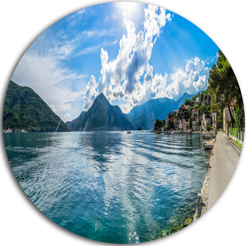 Kotor Bay On Summer Day Panorama, Landscape Disc Metal Wall Art, 11"