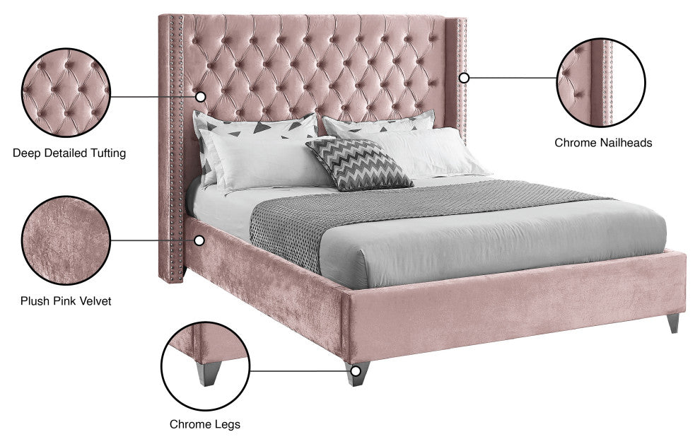 Ames Velvet Bed, Pink, Full