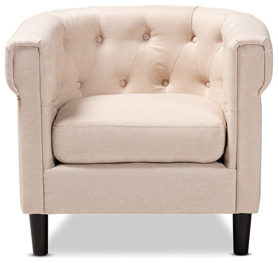 Bisset Classic and Traditional Beige Fabric Upholstered Chesterfield Chair