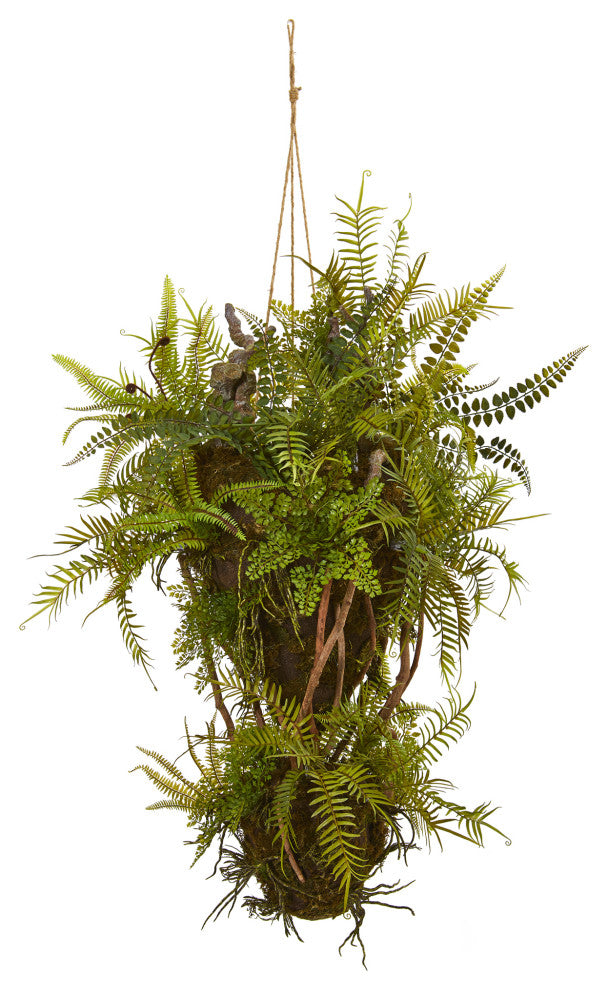 39" Mixed Forest Foliage and Fern Artificial Hanging Plant