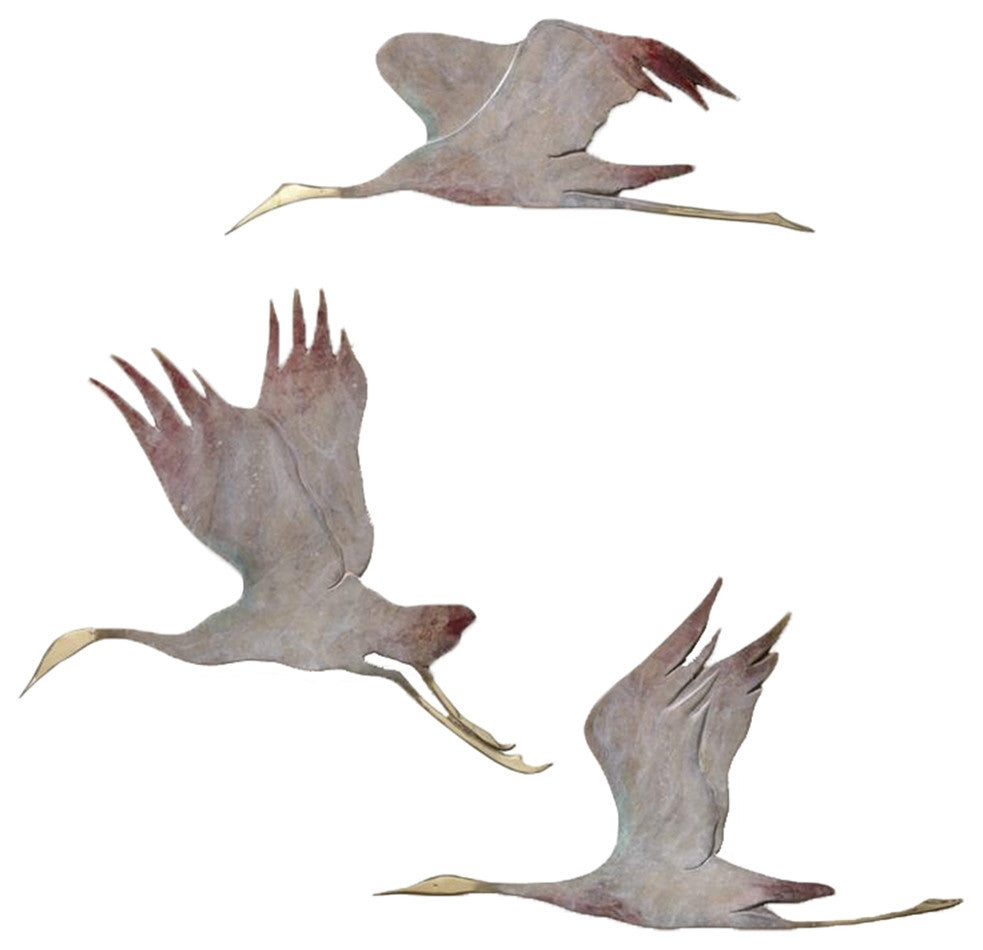 Set of 3 Flying Crane Wall Plaques