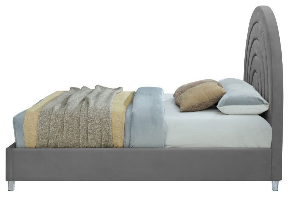 Rainbow Velvet Upholstered Bed, Gray, King
