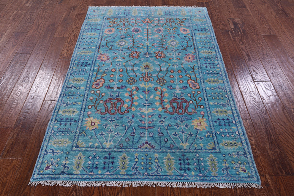 Hand Knotted Turkish Oushak Wool Rug 4' 1" X 6' 0" - Q15329