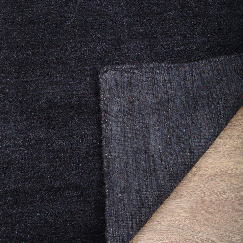 HAND KNOTTED LOOM SILK ECO-FRIENDLY AREA RUGS-Dark Blue Color,Solid Design, [Runner] 2'8"x8'