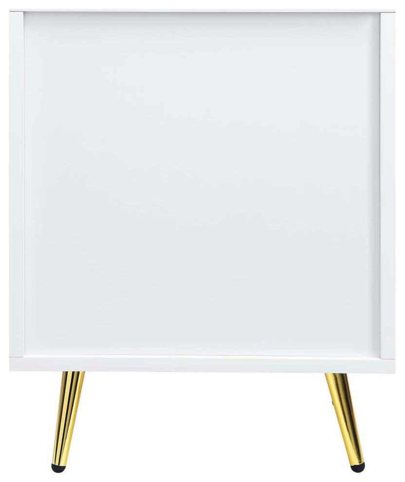 High Gloss Finish Nightstand With 2 Drawers, White