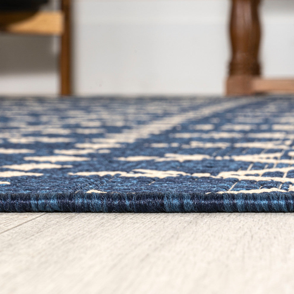 Ourika Moroccan Geometric Indoor/Outdoor Rug, Navy/Beige, 4x6