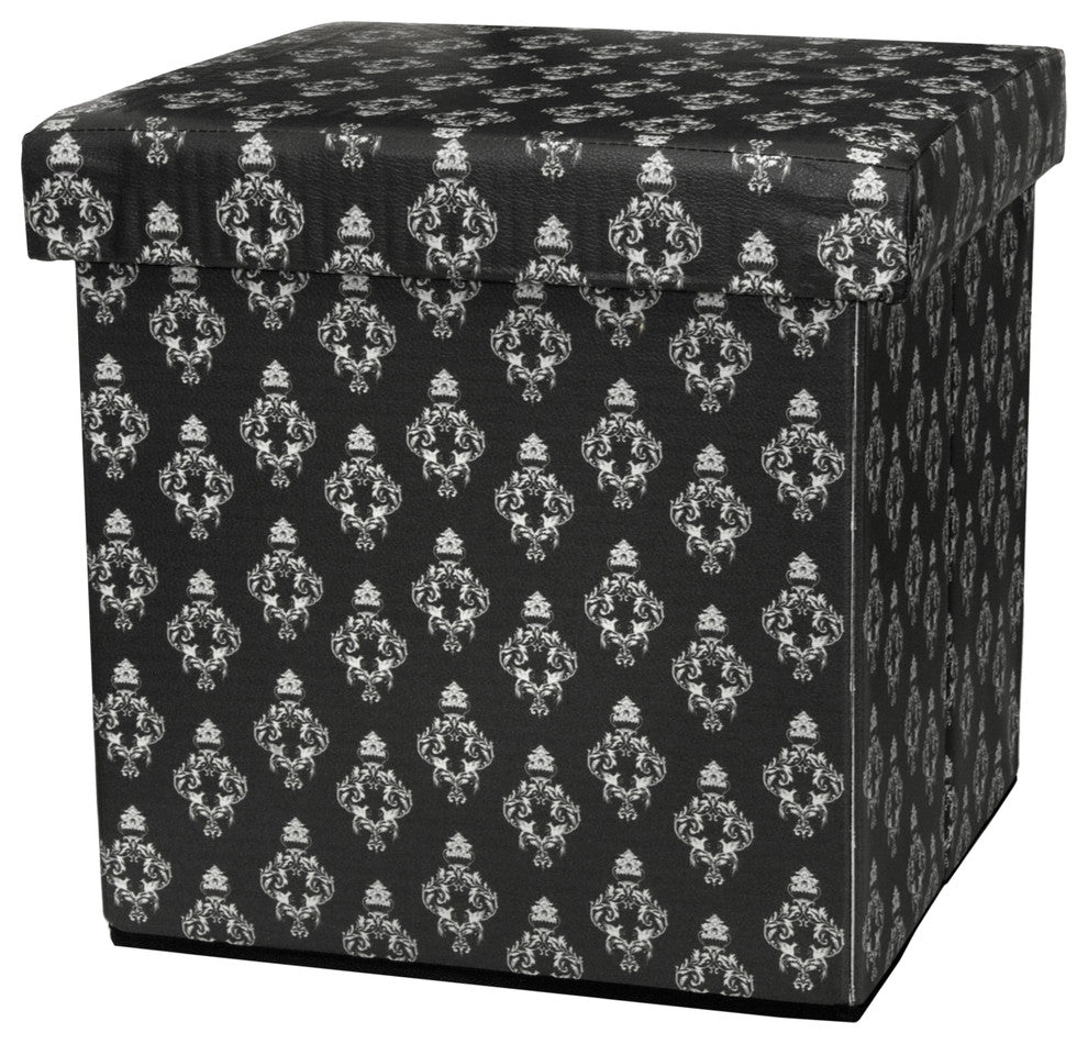 Black Damask Storage Ottoman