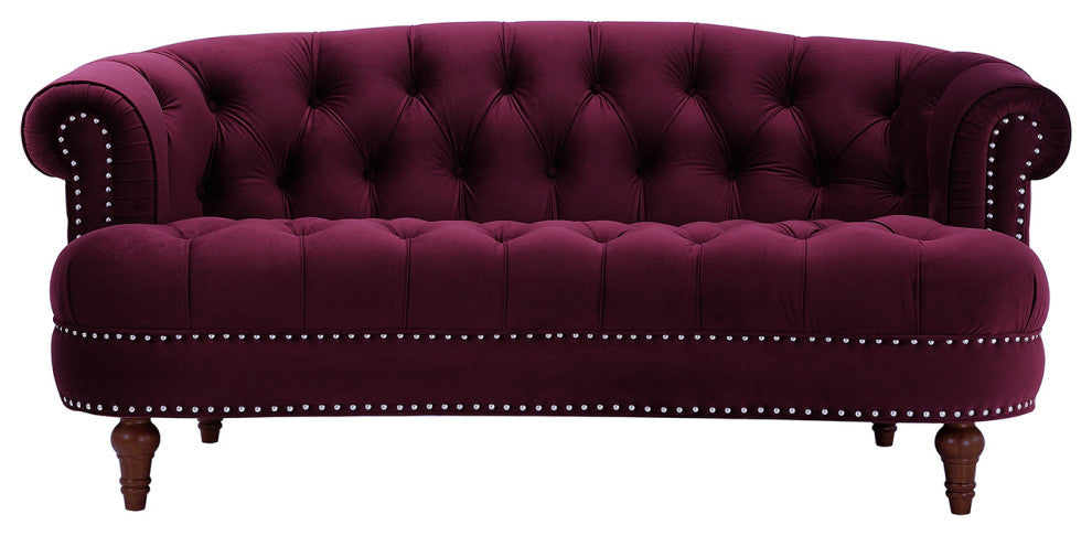 La Rosa Victorian Chesterfield Loveseat, Burgundy Velvet