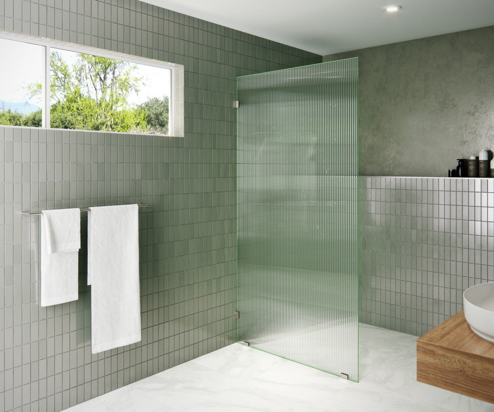 38"x78" Frameless Shower Door Single Fixed Panel Fluted, Brushed Nickel