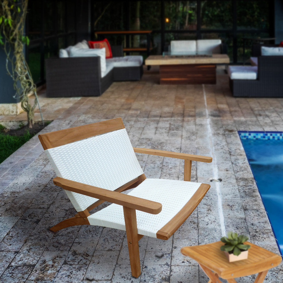 Teak Wood Paris Outdoor Patio Lounge and Dining Chair, White