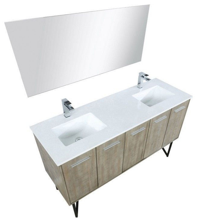 Lancy Modern 60" Rustic Acacia Double Sink Bathroom Vanity Set, Labaro Brushed N
