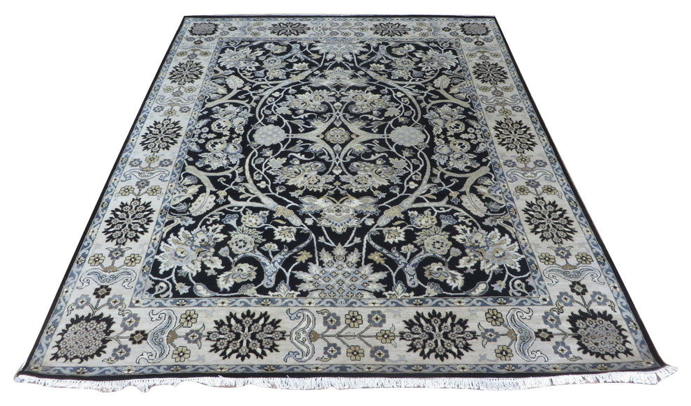 8'2x9'11 Handmade Navy Blue Fine Agra Tabriz Oriental Rug