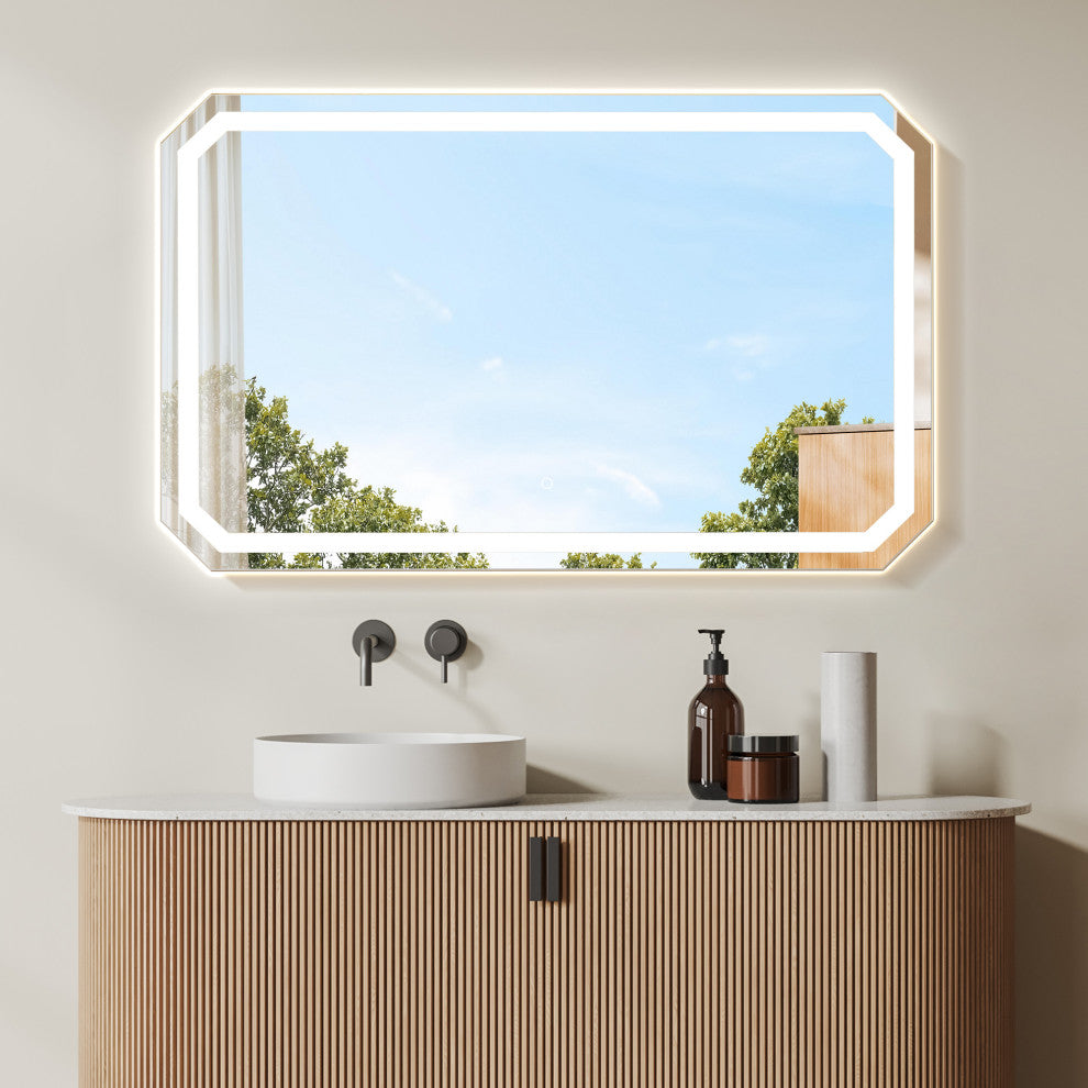 Luma Octogan Frameless LED Bathroom Vanity Mirror, 48"