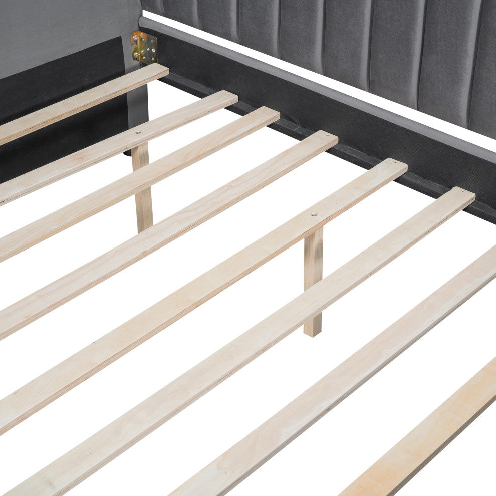 Gewnee Full Size Upholstered daybed with Trundle and Wood Slat Support