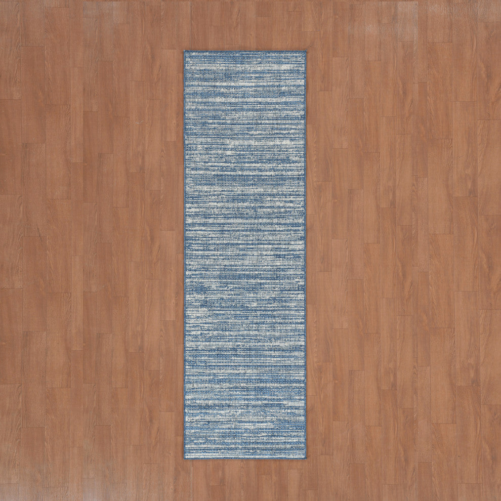 Maryland Cecil Indoor/Outdoor Runner, Blue, 2'4" x 8', Striped