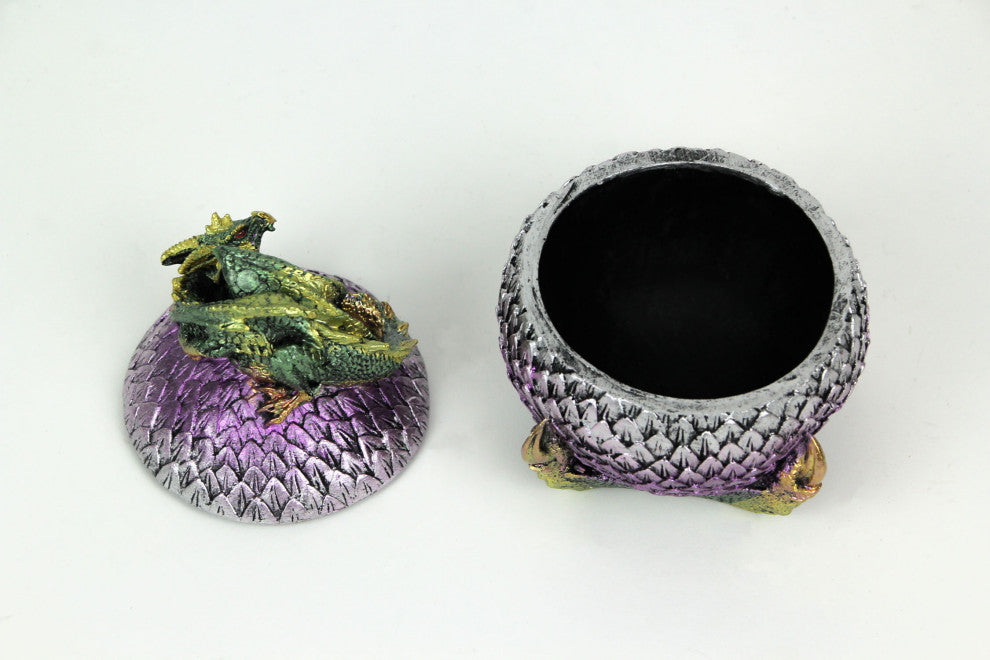 Hand Painted Green and Purple Sleeping Dragon On Egg Lidded Trinket Box