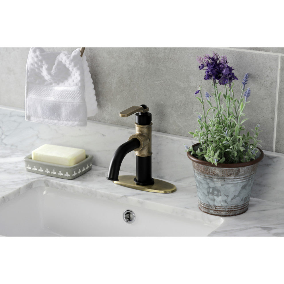 Single-Handle Bathroom Faucet With Push Pop-Up, Matte Black/Antique Brass
