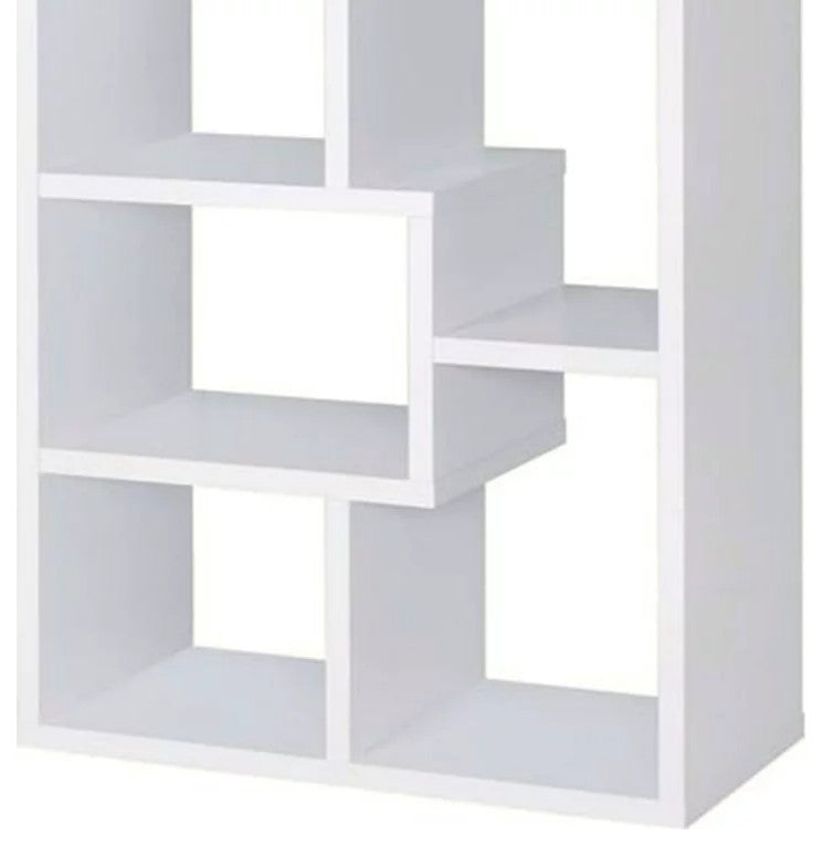Tall Modern Bookcase, Geometric Design With Open Comparments, White