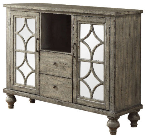 Benzara BM154253 Console Table With 2 Doors and 2 Drawers, Weathered Gray
