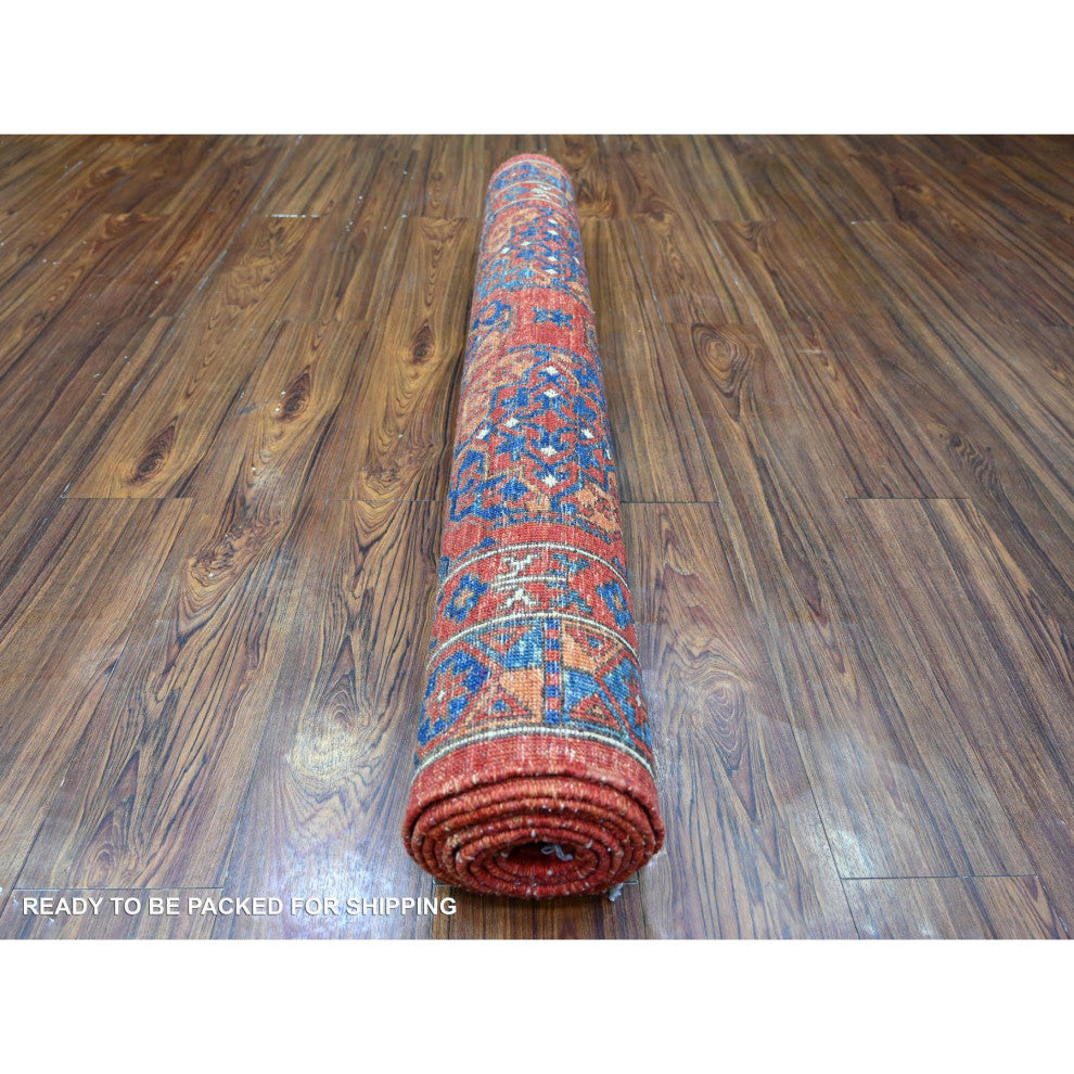 Angels Red Organic Wool Afghan Ersari Hand Knotted Oriental Rug, 3'11"x9'6"