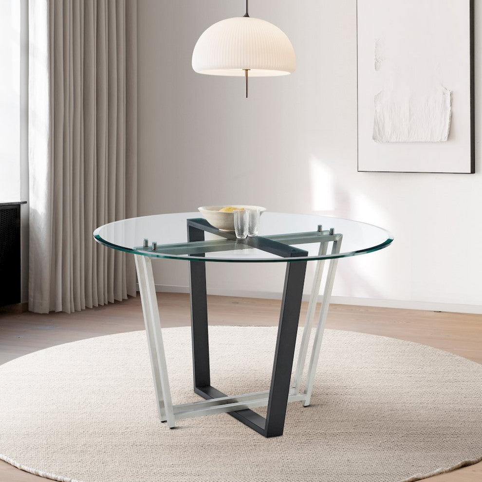 Devi 48 Round Dining Table in Brushed Stainless Steel