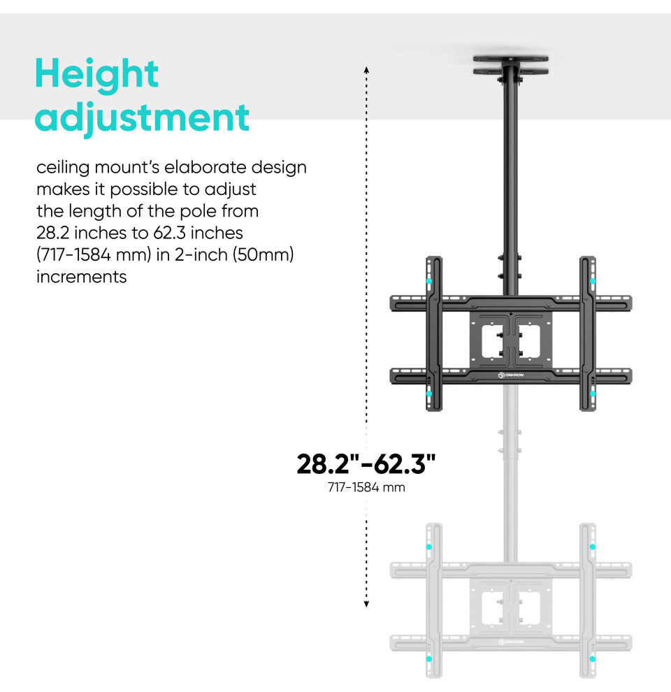 ONKRON Ceiling TV Mount Hanging TV Bracket for 32'' - 70'' up to 150 lbs, Black