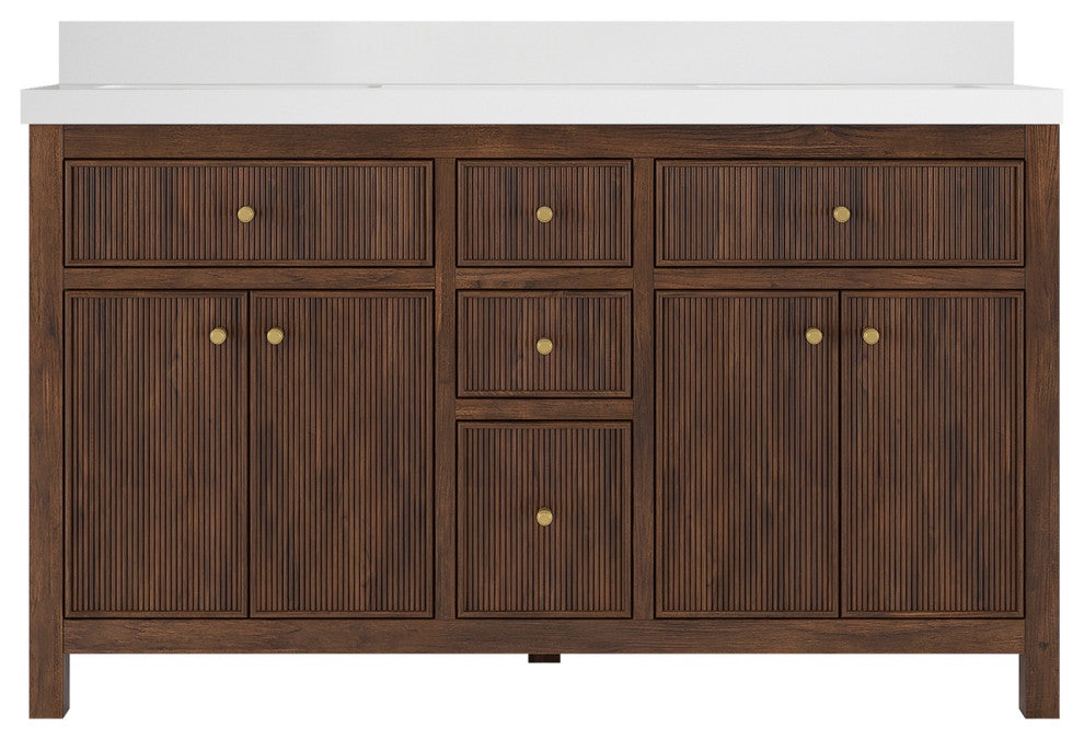 Sonoma Teak 60" Double Vanity, Dark Walnut With 2" White Quartz
