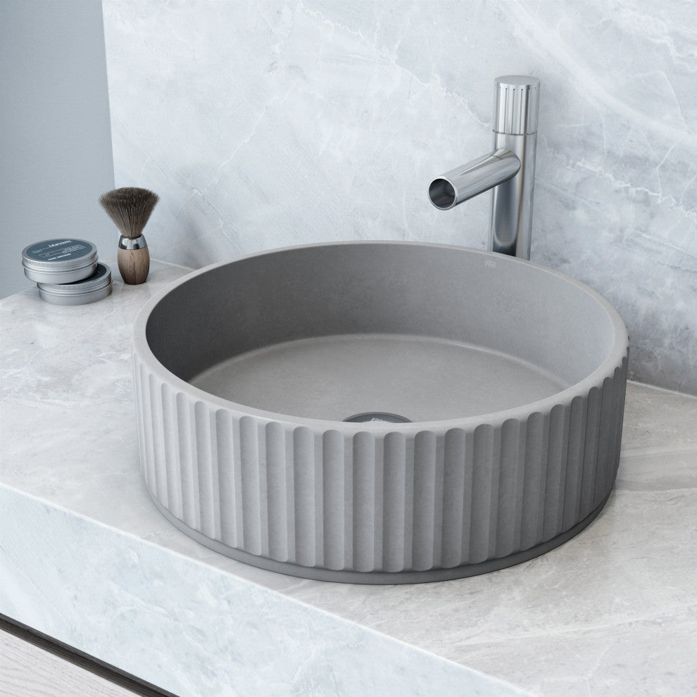 Windsor 16"L x 16"W Concrete Vessel Sink and Ashford 11"H Faucet Set